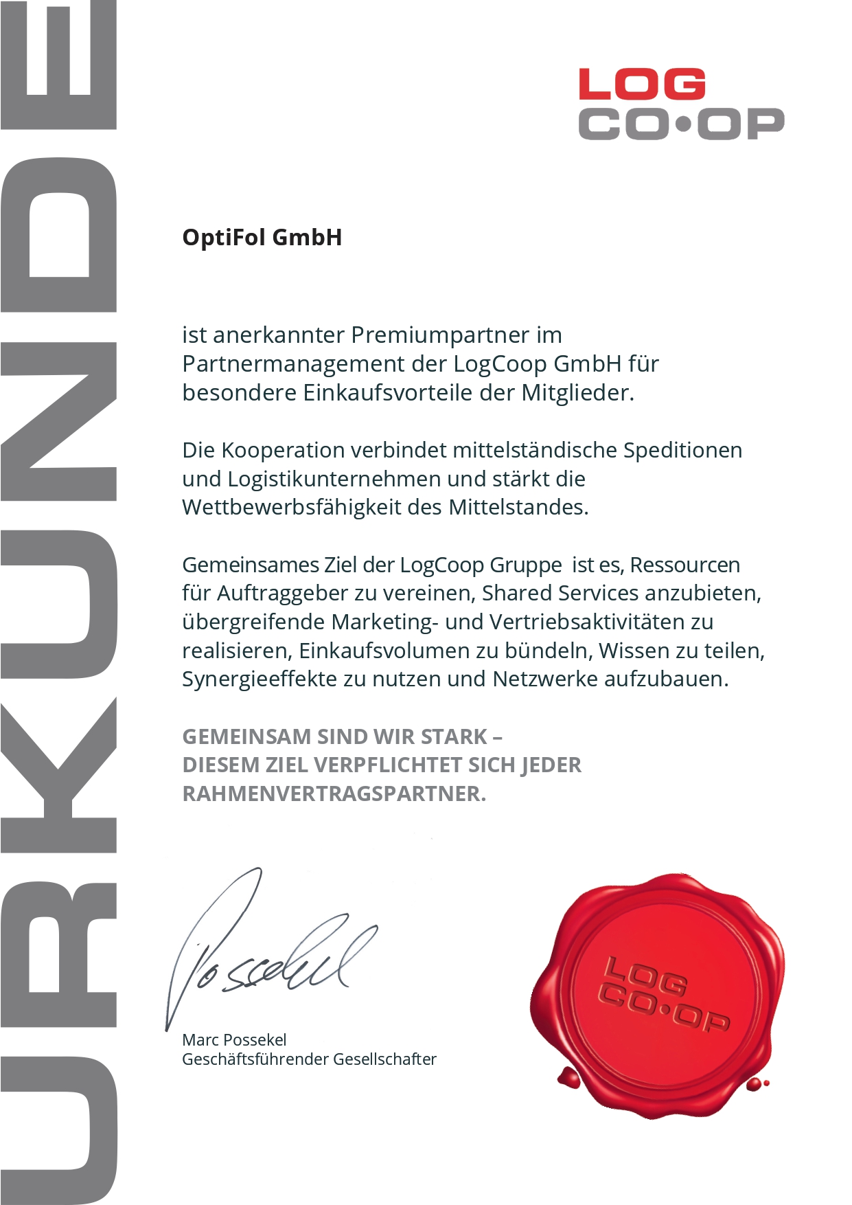 Zertifikat  von Optifol folie kann mehr